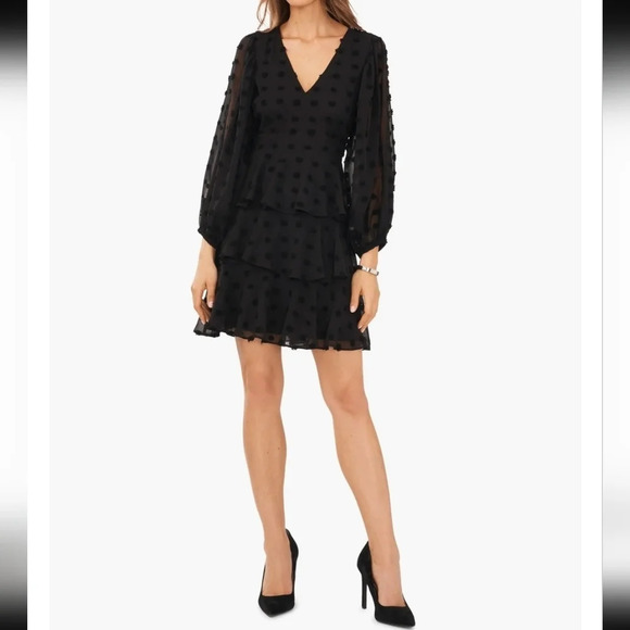 Halogen Dot Tiered Ruffle Long Sleeve Dress - Picture 1 of 10